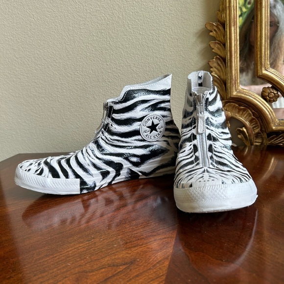 Converse all star high top zebra pattern leather and zipper front sneakers - Picture 2 of 8